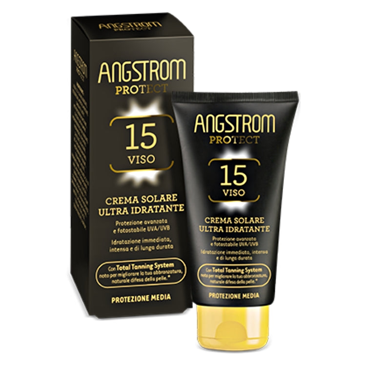 Angstrom - Protect - 15 Viso - Crema Solare Ultra Idratante - Con Total Tanning System - Protezione Media
