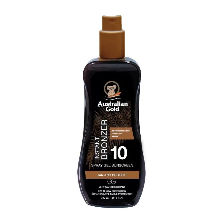 Australian Gold - Instant Bronzer - Spray Gel Sunscreen - Tan And Protect - Very Water Resistant
