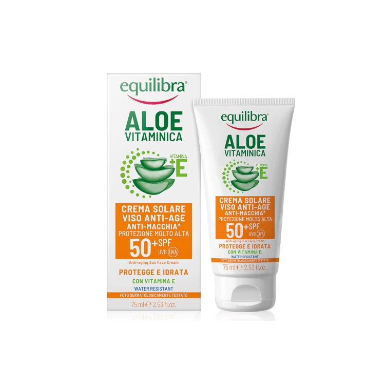 Equilibra - Aloe - Crema Solare Viso Anti-Age - Anti-Aging Sun Face Cream - Anti-Macchia - Protegge & Idrata - Water Resistant - SPF 50+