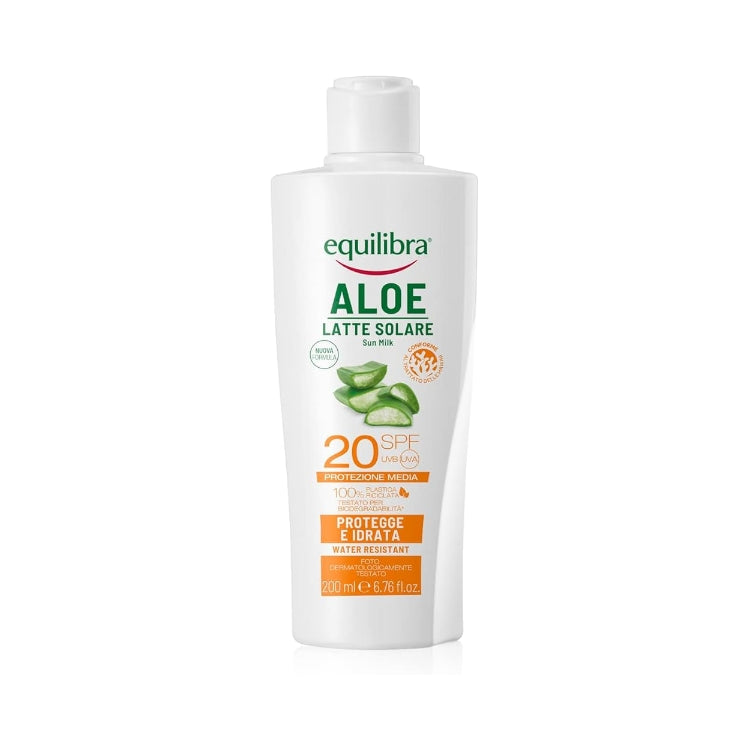 Equilibra - Aloe - Latte Solare - Sun Milk - Protegge & Idrata - Water Resistant - SPF 20