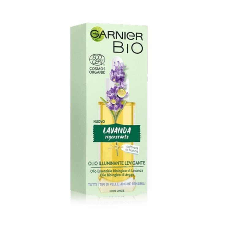 Garnier - Bio - Lavanda Rigenerante - Olio Illuminante Levigante - Olio Essenziale Biologico Di Lavanda - Olio Biologico Di Argan - Tutti I Tipi Di Pelle Anche Sensibili