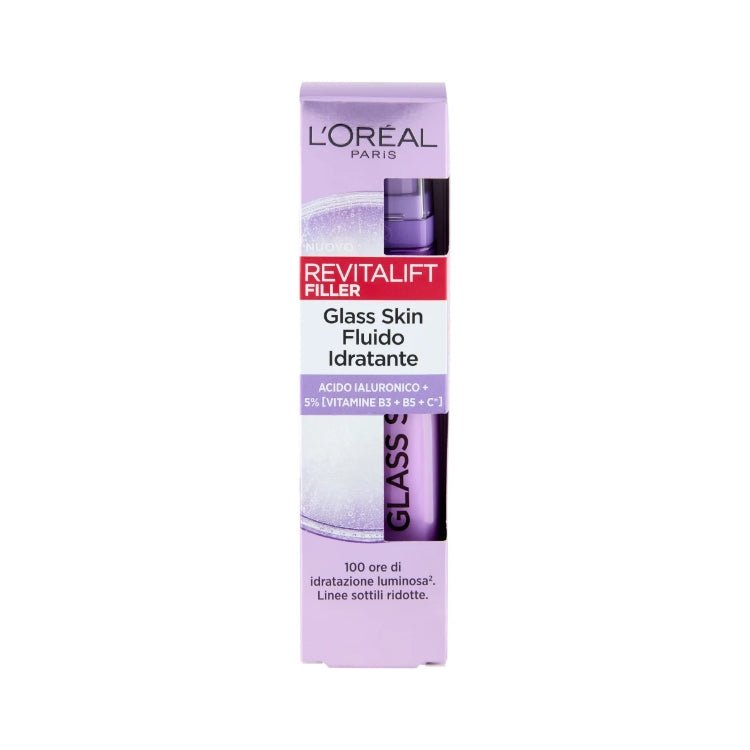 L'Oréal Paris - Revitalift Filler - Glass Skin Fluido Idratante - Acido Ialuronico + 5% [Vitamina B3 + B5 + C*]