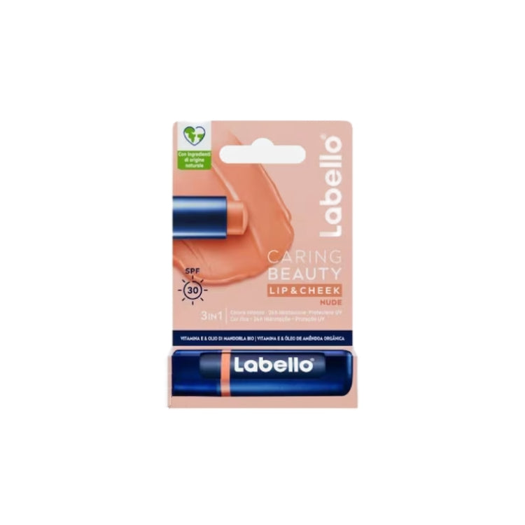 Labello - Caring Beauty - Lip & Cheek - 3 in 1 Colore Intenso - 24H Idratazione - Protezione UV - Vitamina E & Olio di Mandorla Bio