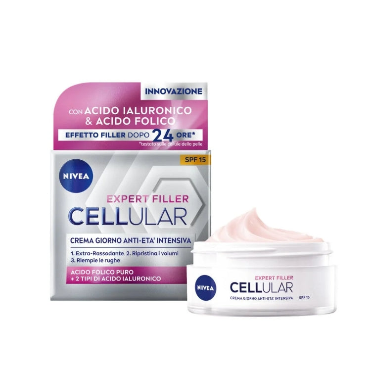 Nivea - Expert Filler Cellular - Crema Giorno Anti-Età Intensiva - Acido Folico Puro + 2 Tipi di Acido Ialuronico