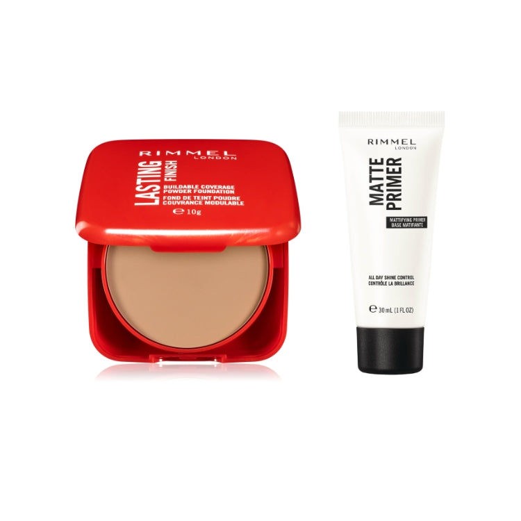 Rimmel London - Lasting Finish - Buildable Coverage Powder Foundation - Fond De Teint Poudre Couvrance Modulable + Matte Primer